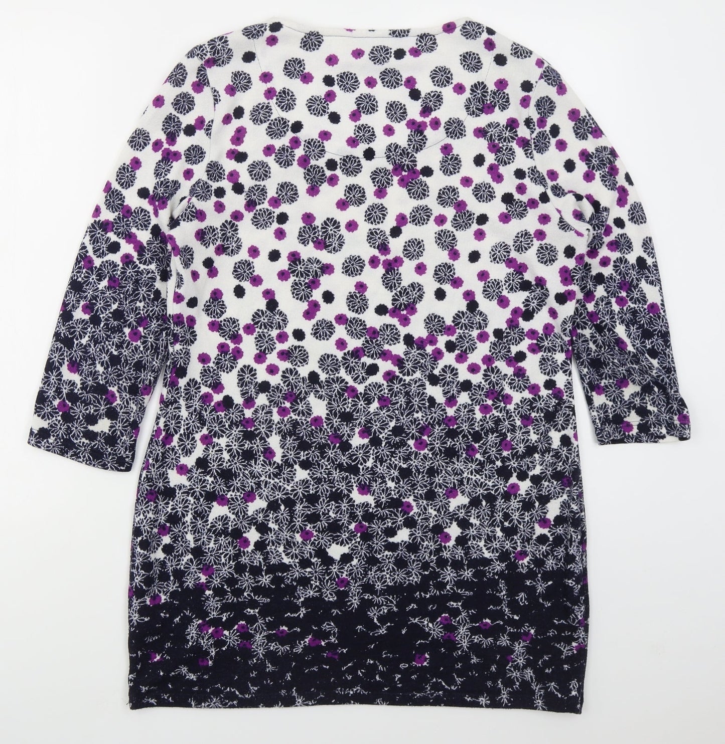 Marks and Spencer Womens Blue Round Neck Floral Polyester Pullover Jumper Size 14