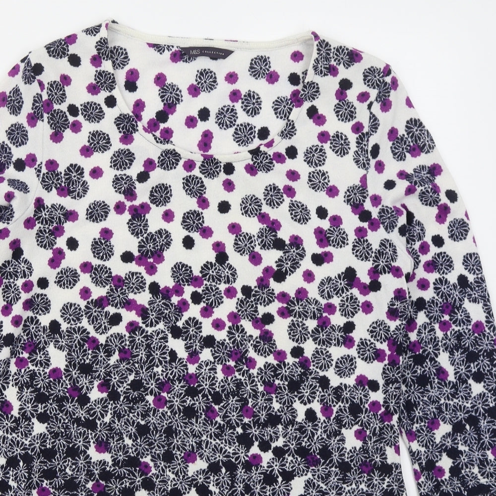Marks and Spencer Womens Blue Round Neck Floral Polyester Pullover Jumper Size 14