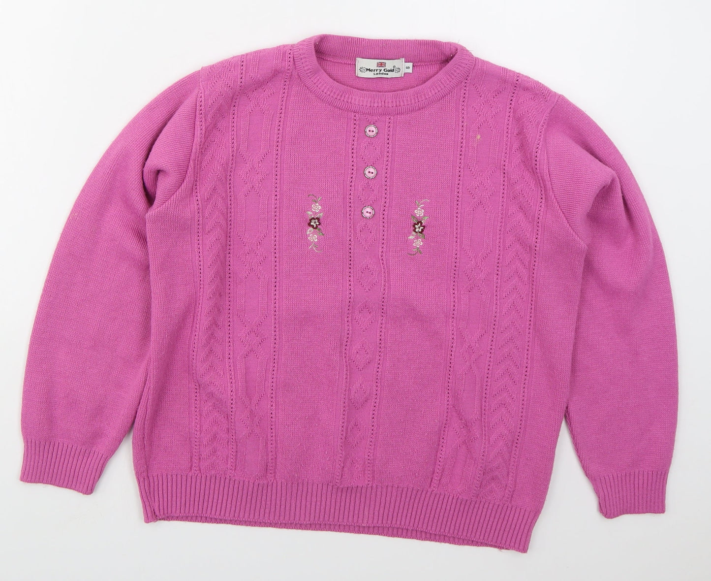 Merry Gold Womens Pink Crew Neck  Acrylic Pullover Jumper Size S   - Flowers