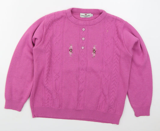 Merry Gold Womens Pink Crew Neck  Acrylic Pullover Jumper Size S   - Flowers