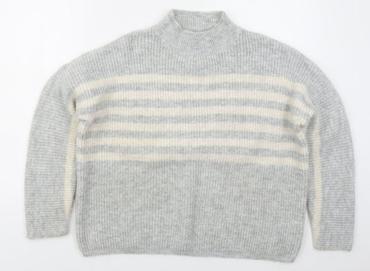 Matalan Womens Grey Mock Neck Striped Acrylic Pullover Jumper Size L