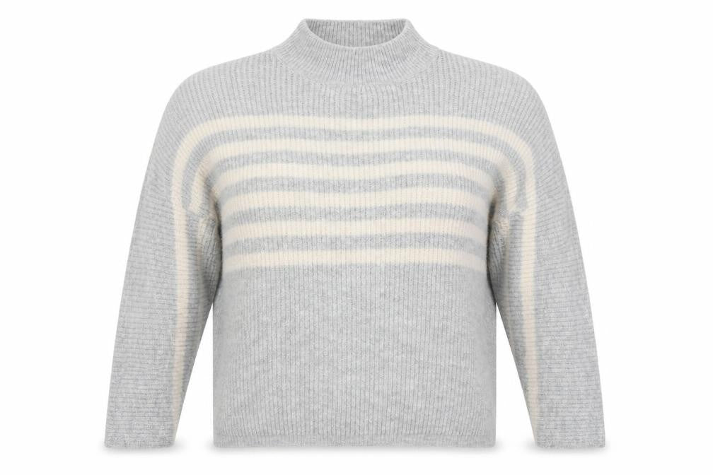 Matalan Womens Grey Mock Neck Striped Acrylic Pullover Jumper Size L