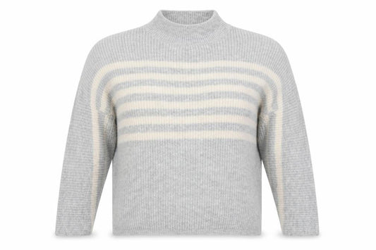 Matalan Womens Grey Mock Neck Striped Acrylic Pullover Jumper Size L