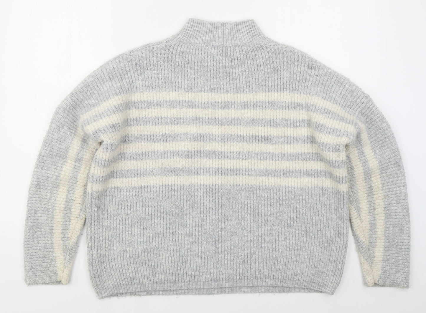 Matalan Womens Grey Mock Neck Striped Acrylic Pullover Jumper Size L