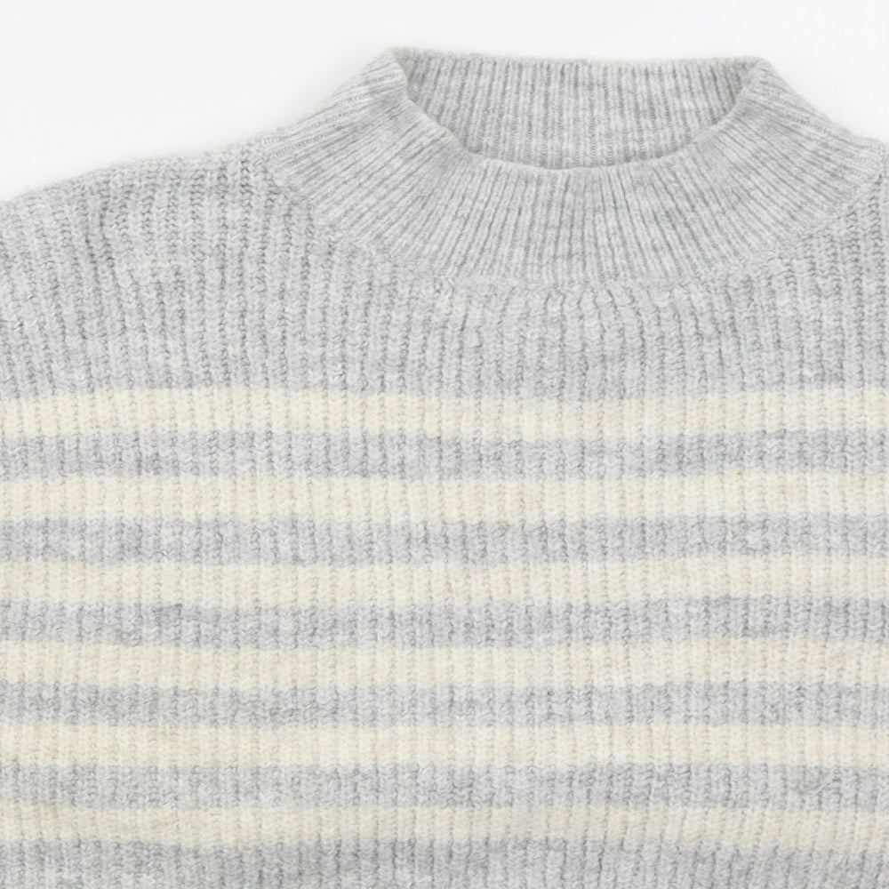 Matalan Womens Grey Mock Neck Striped Acrylic Pullover Jumper Size L