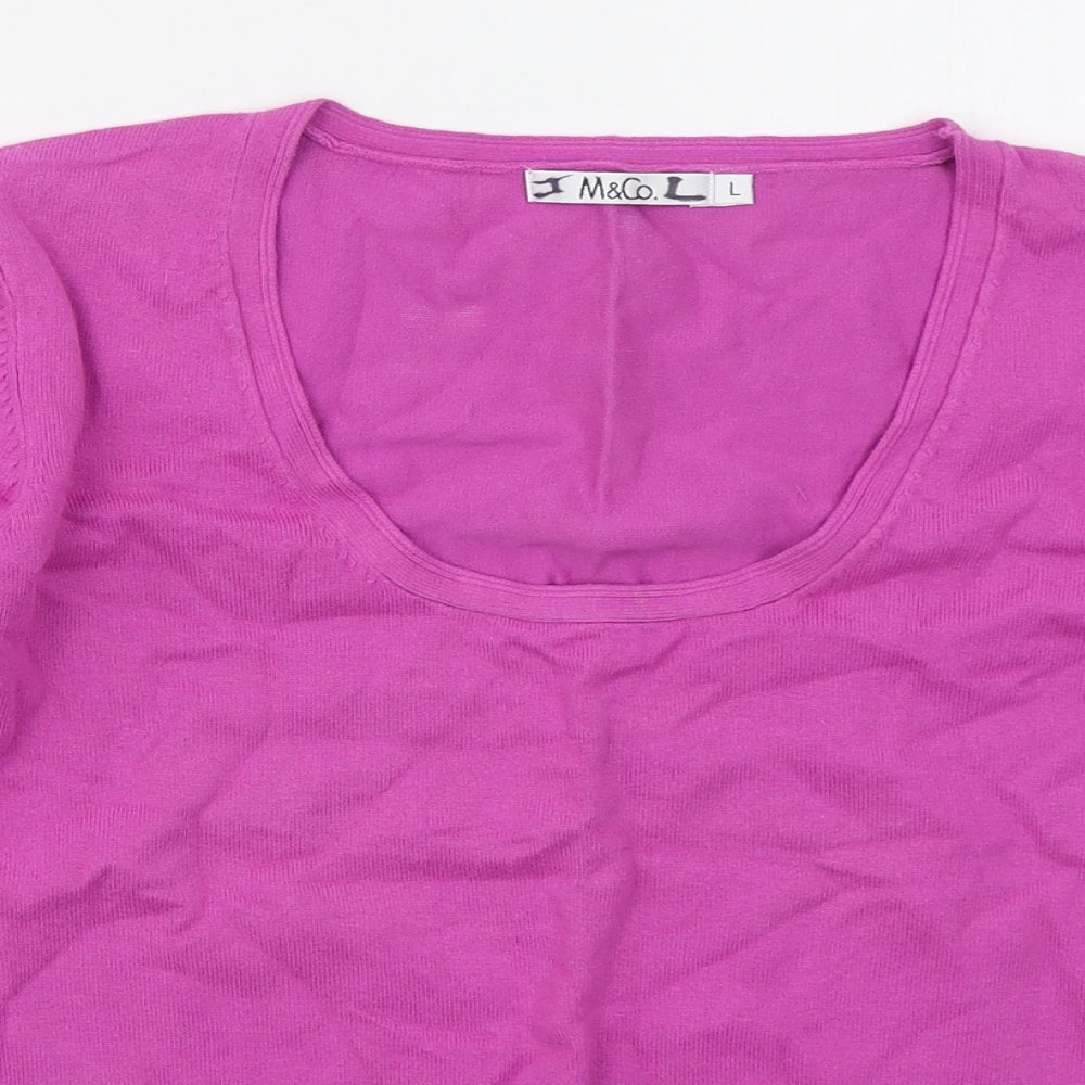 M&Co Womens Pink Round Neck  Cotton Pullover Jumper Size L