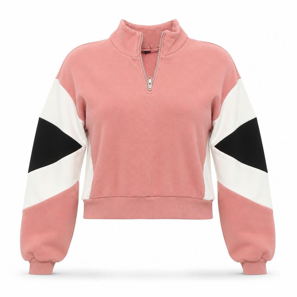 H&M Womens Pink Colourblock Cotton Pullover Sweatshirt Size XS  Zip