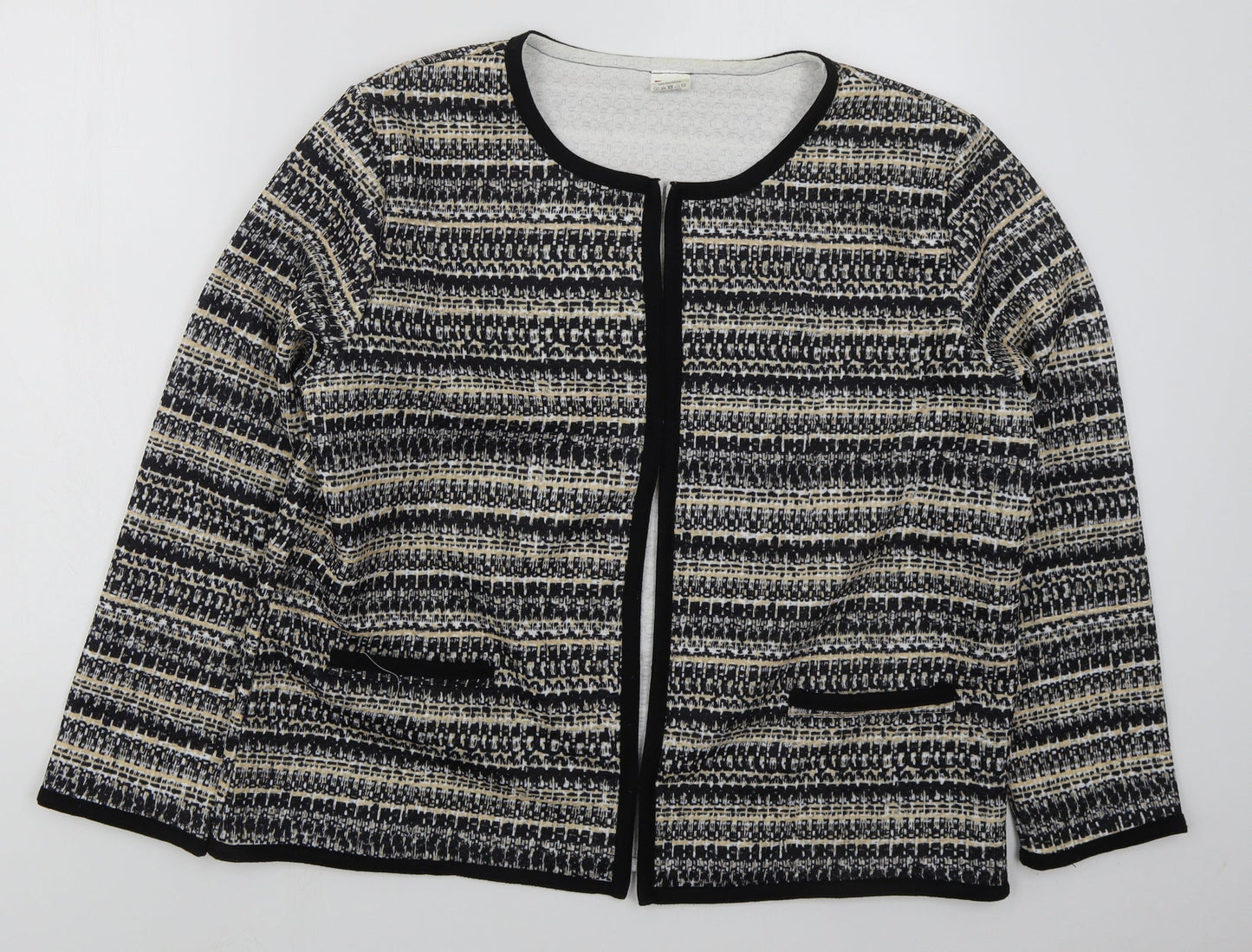 La Maison Du Jersey Womens Black Geometric  Jacket  Size 16  Hook & Eye - Beige
