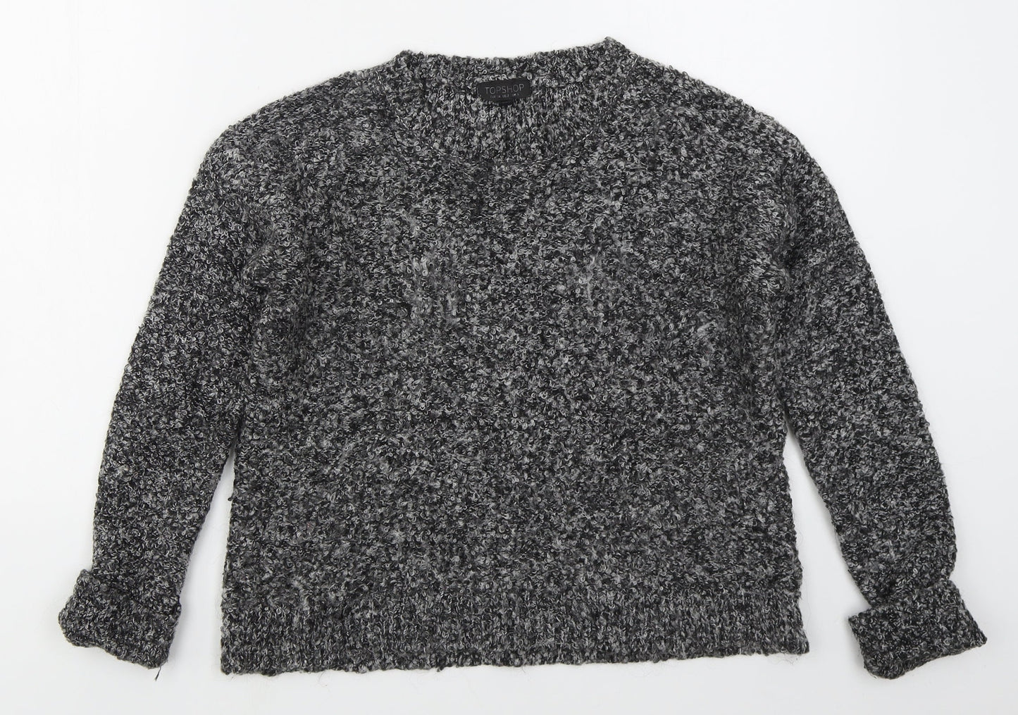 Topshop Womens Grey Crew Neck  Acrylic Pullover Jumper Size 6