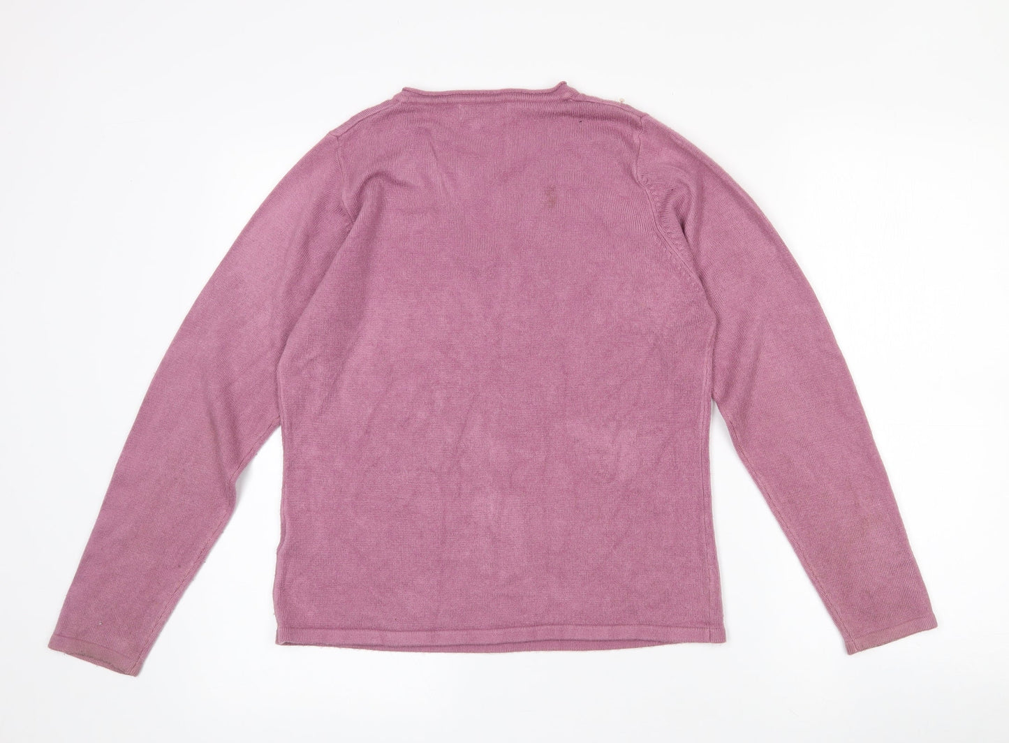Fay Louise Womens Purple V-Neck Floral Acrylic Pullover Jumper Size M