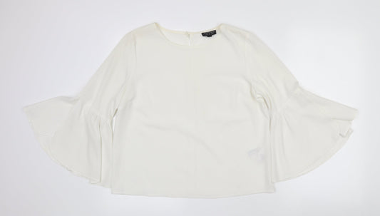 Topshop Womens White  Polyester Kimono Blouse Size 10 Round Neck