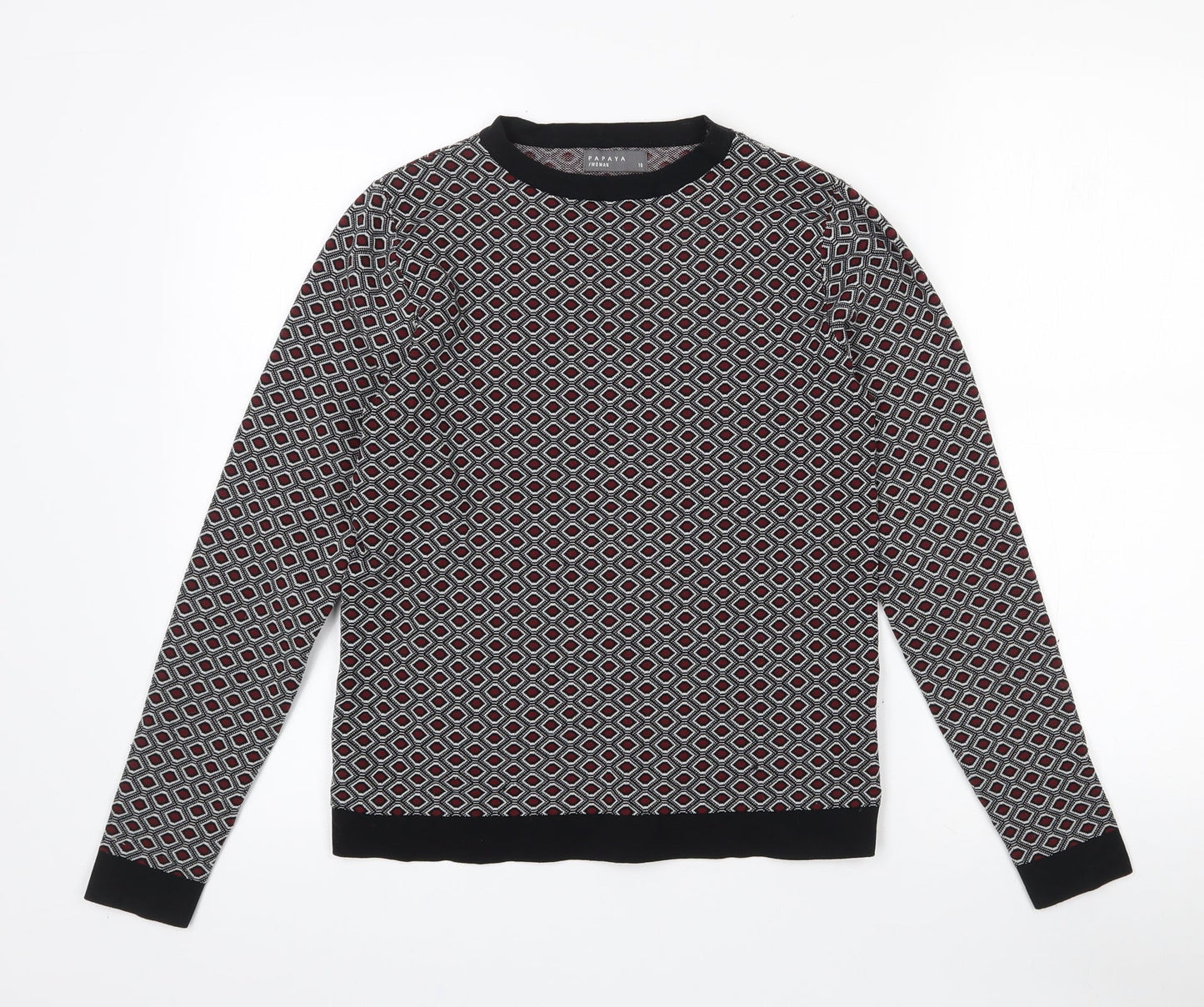 Papaya Womens Black Crew Neck Geometric Polyamide Pullover Jumper Size 10