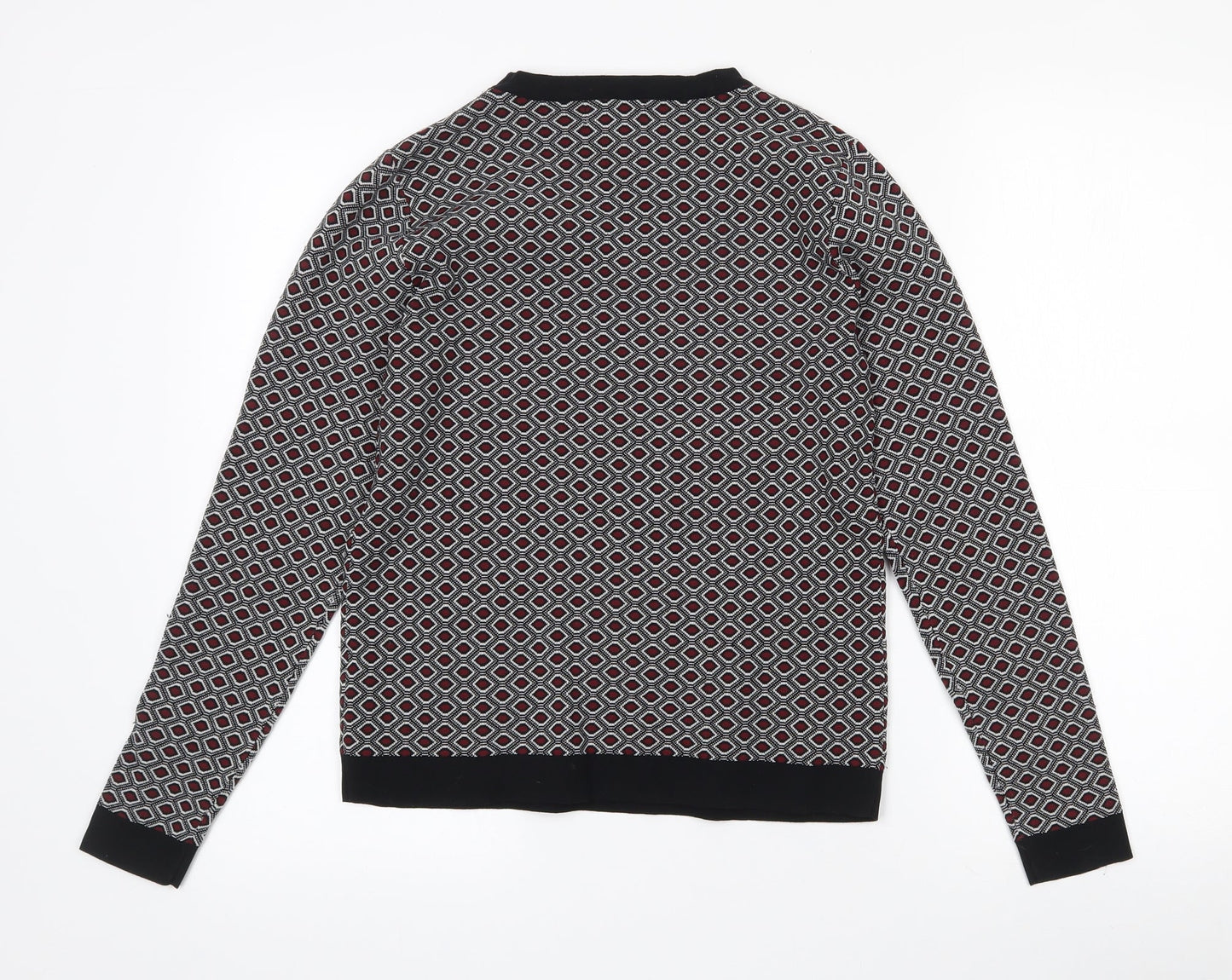 Papaya Womens Black Crew Neck Geometric Polyamide Pullover Jumper Size 10