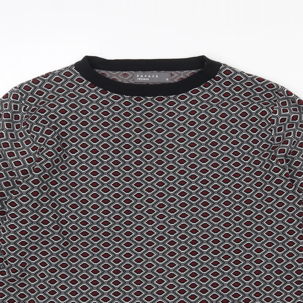 Papaya Womens Black Crew Neck Geometric Polyamide Pullover Jumper Size 10