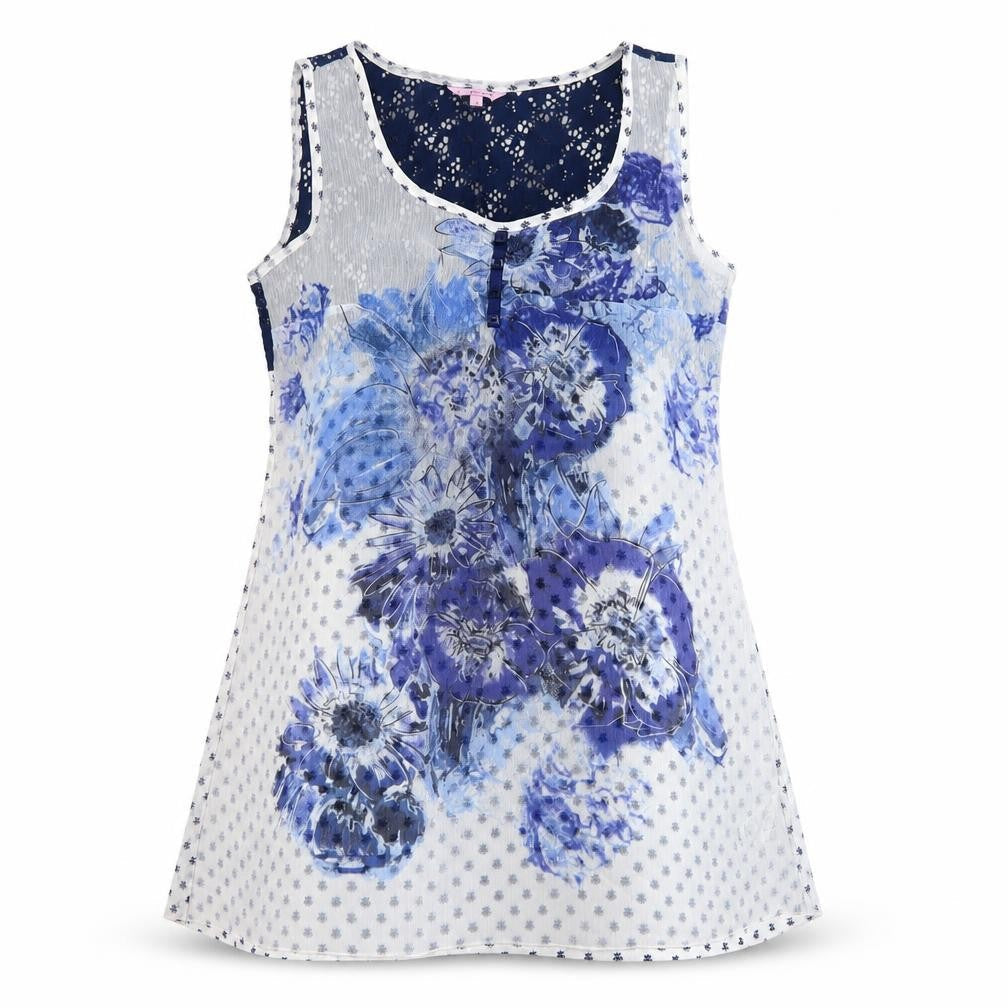 Per Una Womens White Floral Polyamide Basic Blouse Size 12 Round Neck