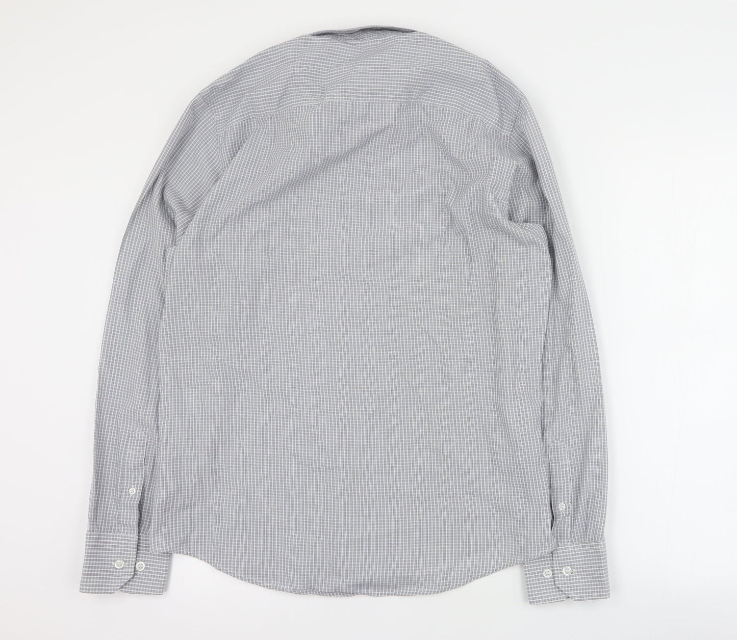 F&F Mens Grey Plaid Polyester  Button-Up Size 15.5 Collared Button