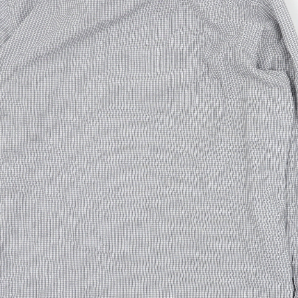 F&F Mens Grey Plaid Polyester  Button-Up Size 15.5 Collared Button