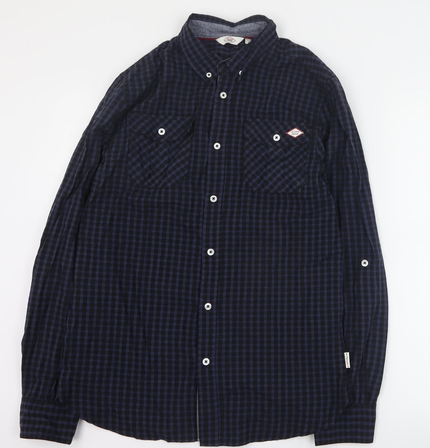 Lee Cooper Mens Blue Plaid Cotton  Button-Up Size S Collared Button