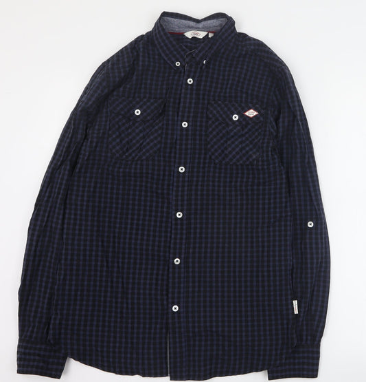 Lee Cooper Mens Blue Plaid Cotton  Button-Up Size S Collared Button