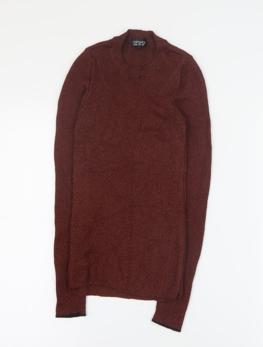 Topshop Womens Brown Round Neck  Viscose Pullover Jumper Size 8