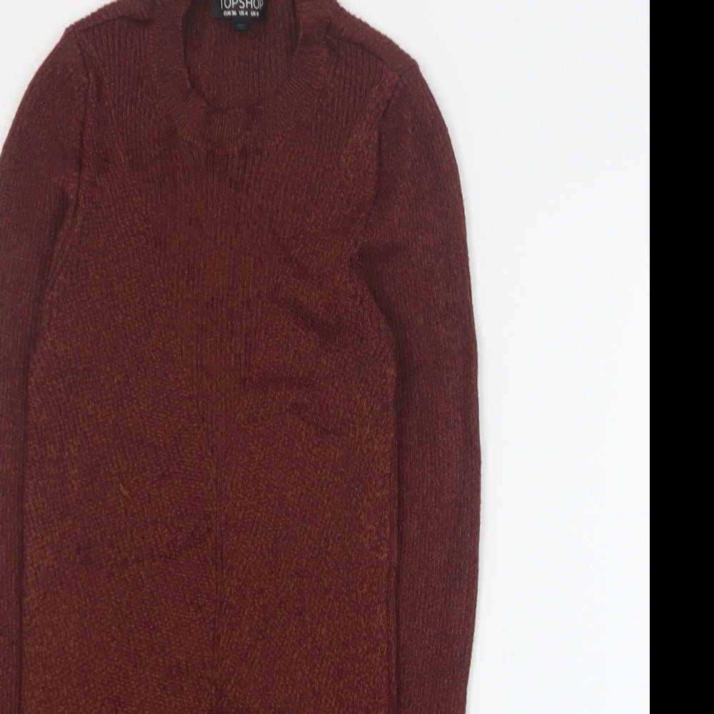 Topshop Womens Brown Round Neck  Viscose Pullover Jumper Size 8