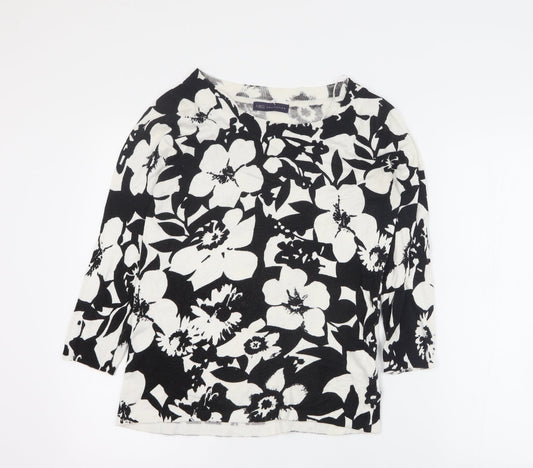 Marks and Spencer Womens Black Round Neck Floral Viscose Pullover Jumper Size 8