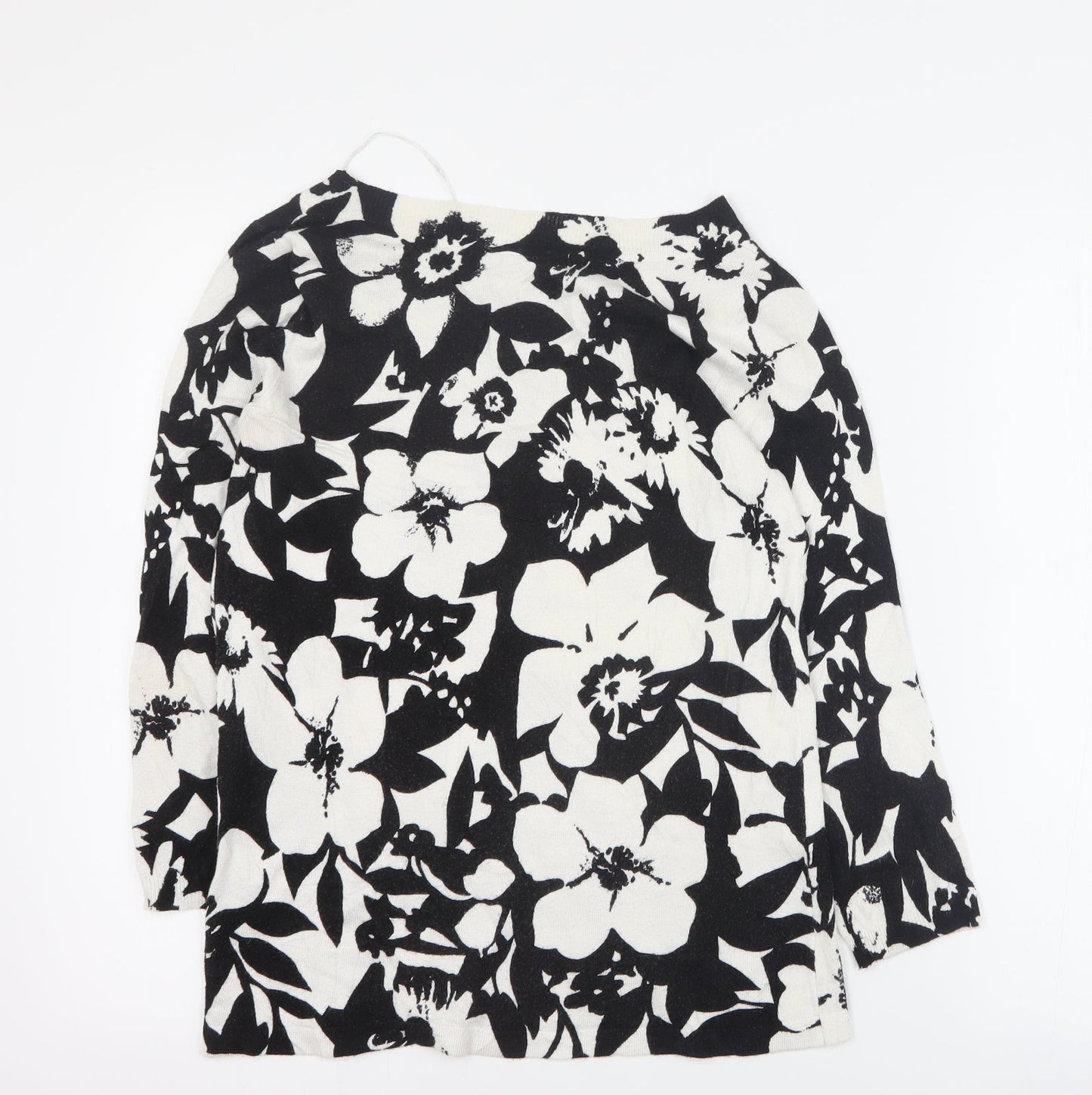 Marks and Spencer Womens Black Round Neck Floral Viscose Pullover Jumper Size 8