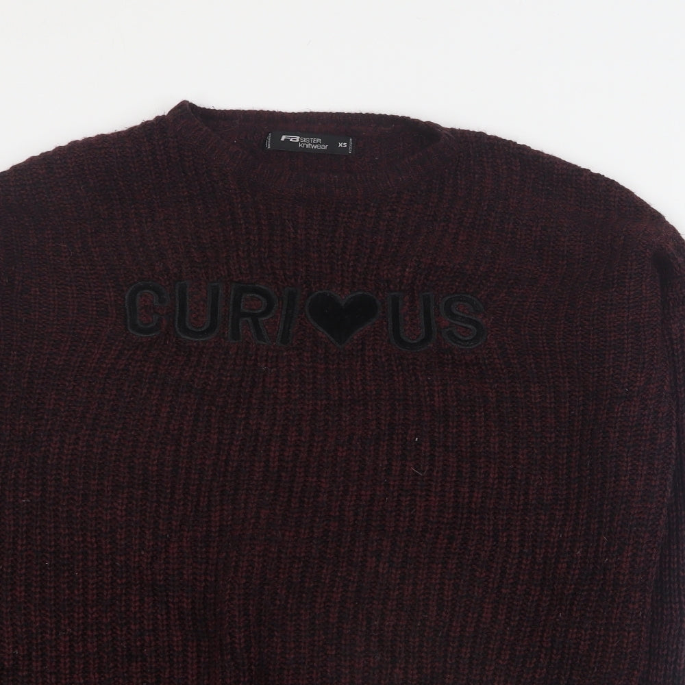 FB Sister Womens Red Round Neck  Acrylic Pullover Jumper Size XS   - 'Curious'