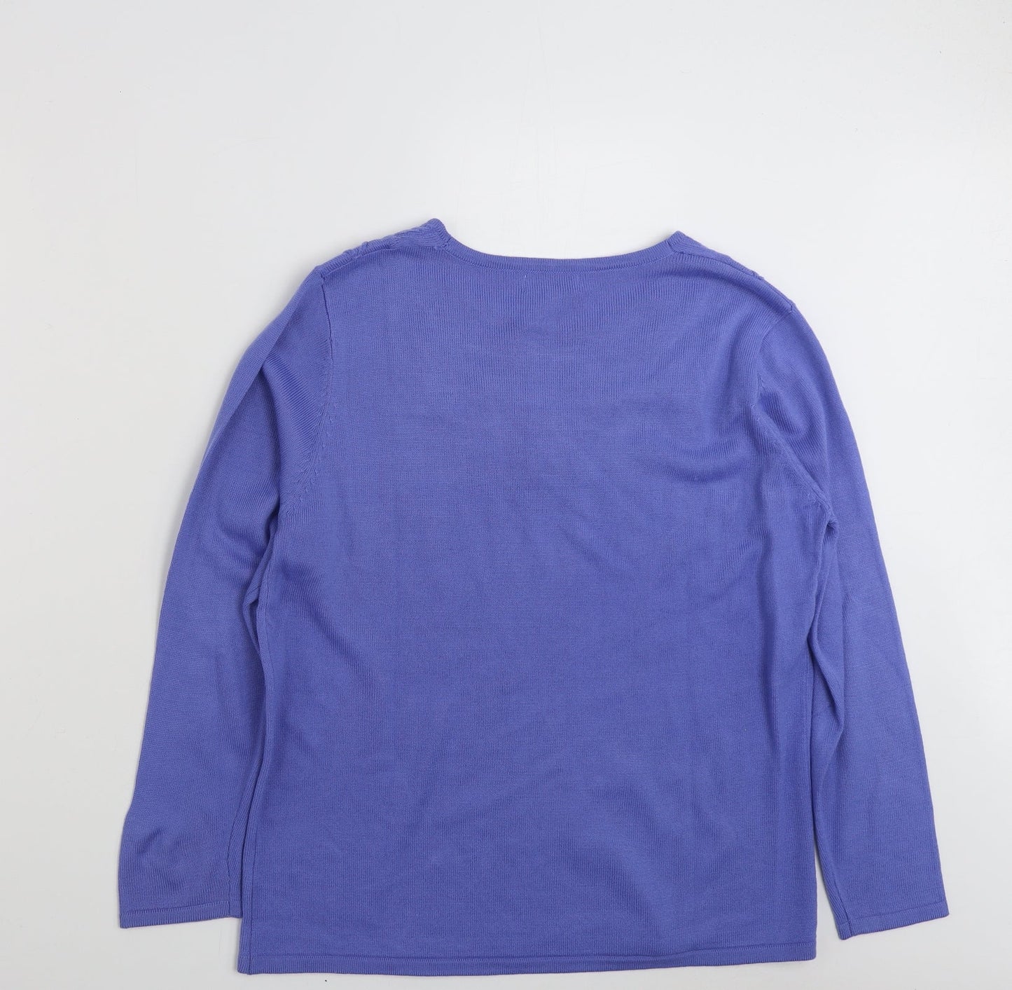 Fay Louise Womens Blue Boat Neck Floral Acrylic Pullover Jumper Size M   - Size M-L