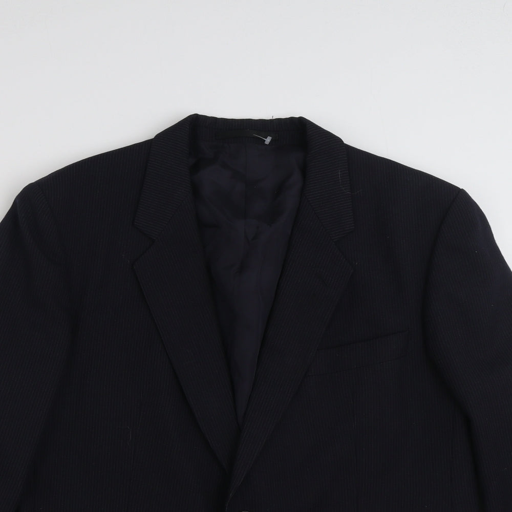 St Michael Mens Blue Striped Polyester Jacket Suit Jacket Size 42
