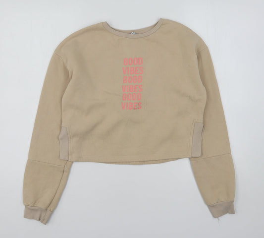Primark Girls Beige  Cotton Pullover Sweatshirt Size 13-14 Years   - Cropped