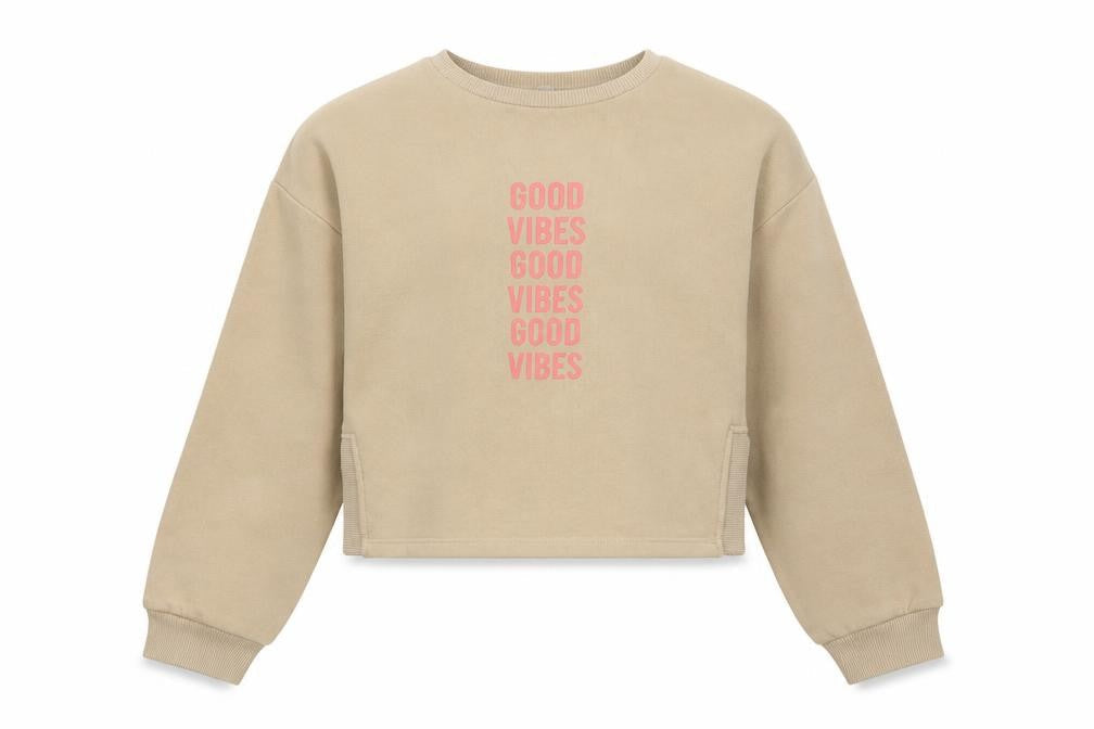 Primark Girls Beige  Cotton Pullover Sweatshirt Size 13-14 Years   - Cropped
