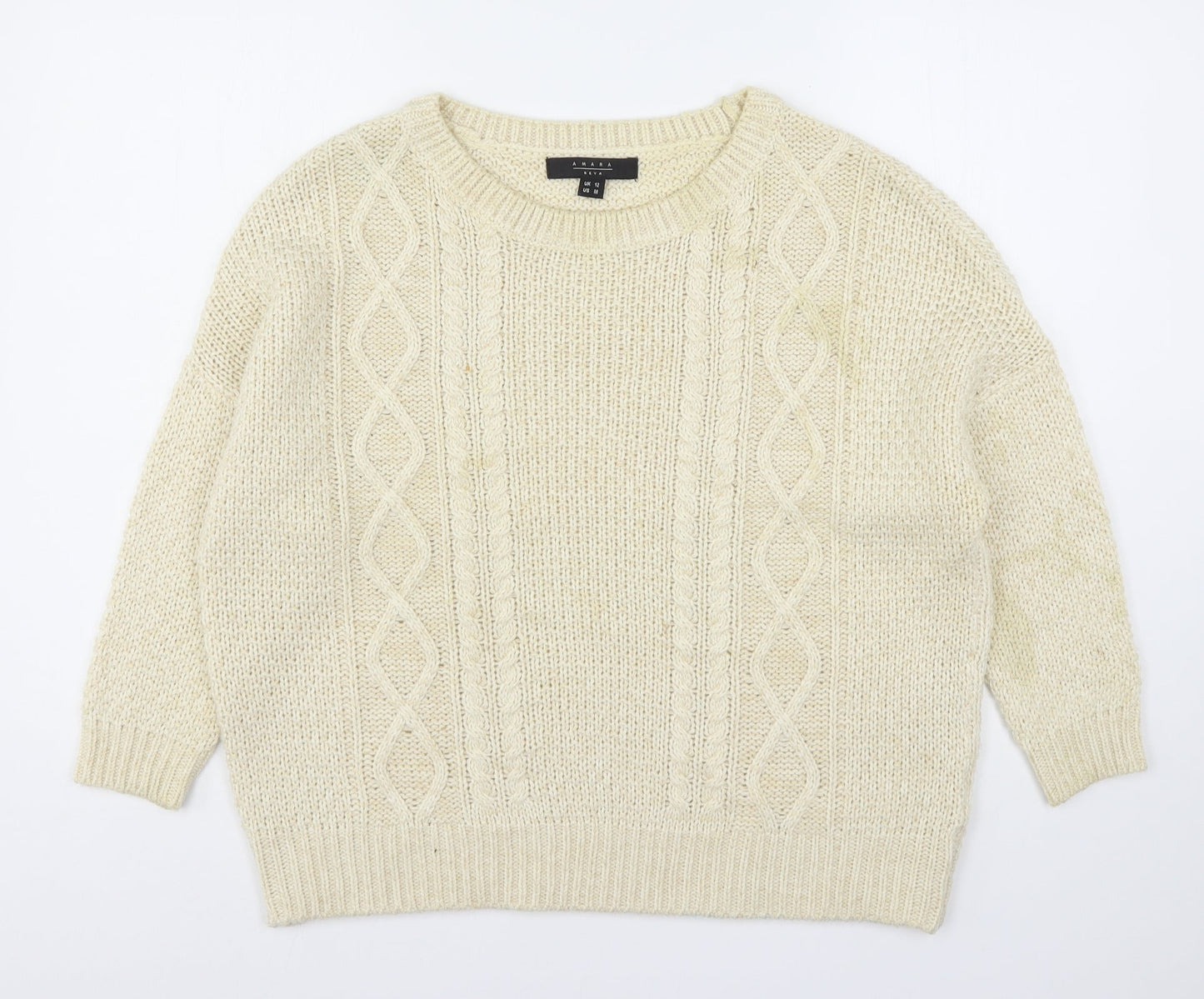 Amara Reya Womens Beige Round Neck  Acrylic Pullover Jumper Size 12