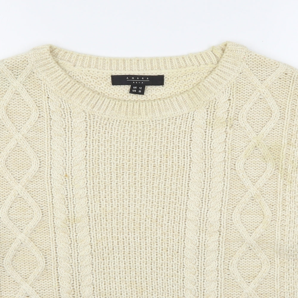 Amara Reya Womens Beige Round Neck  Acrylic Pullover Jumper Size 12