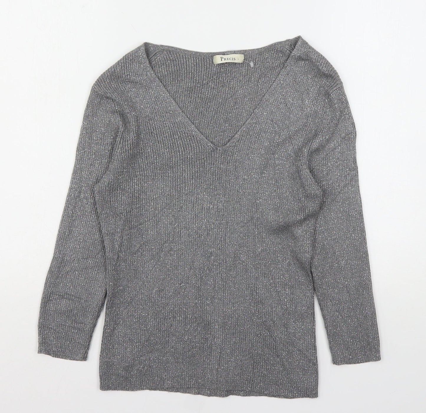 Precis Womens Silver V-Neck  Viscose Pullover Jumper Size S