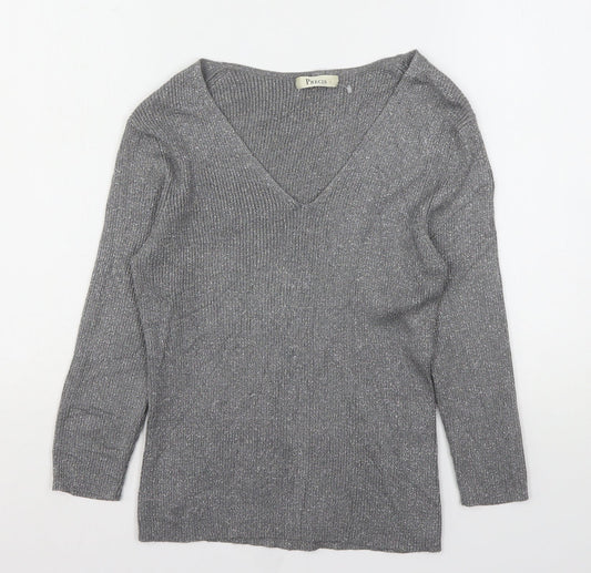 Precis Womens Silver V-Neck  Viscose Pullover Jumper Size S