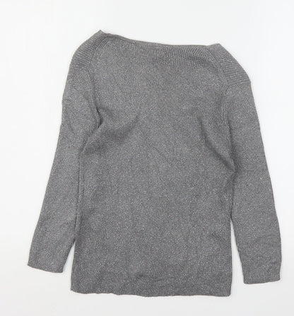 Preloved Precis Womens Silver V-Neck  Viscose Pullover Jumper Size S - Back