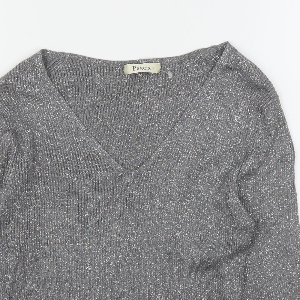 Precis Womens Silver V-Neck  Viscose Pullover Jumper Size S