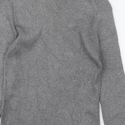 Preloved Precis Womens Silver V-Neck  Viscose Pullover Jumper Size S - Label