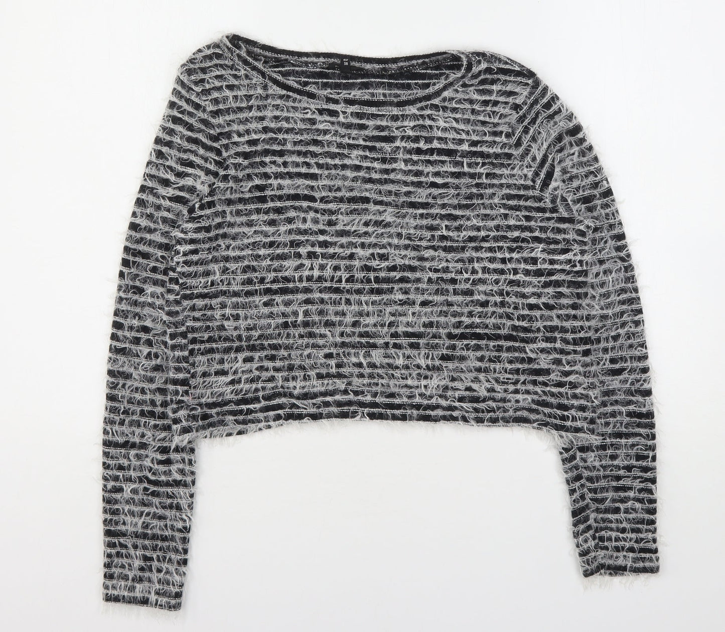 River Island Womens Grey Round Neck Striped Cotton Pullover Jumper Size 12