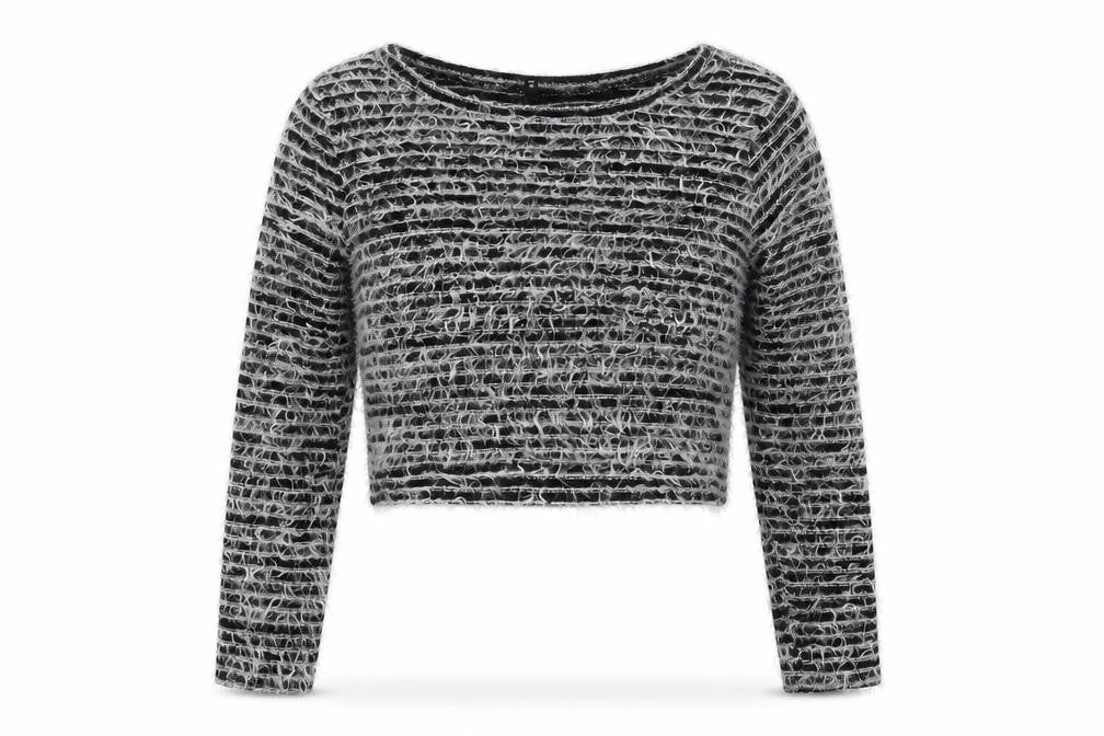 River Island Womens Grey Round Neck Striped Cotton Pullover Jumper Size 12