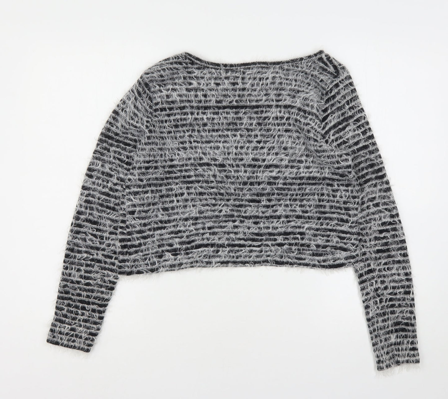River Island Womens Grey Round Neck Striped Cotton Pullover Jumper Size 12