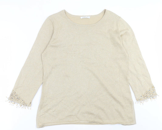 Platinum Womens Gold Crew Neck  Acetate Pullover Jumper Size M