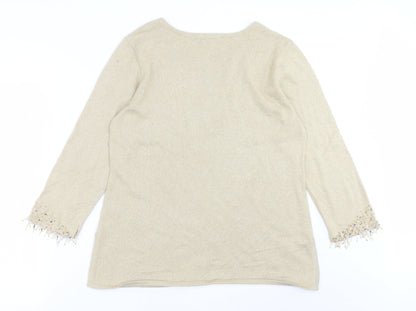 Platinum Womens Gold Crew Neck  Acetate Pullover Jumper Size M