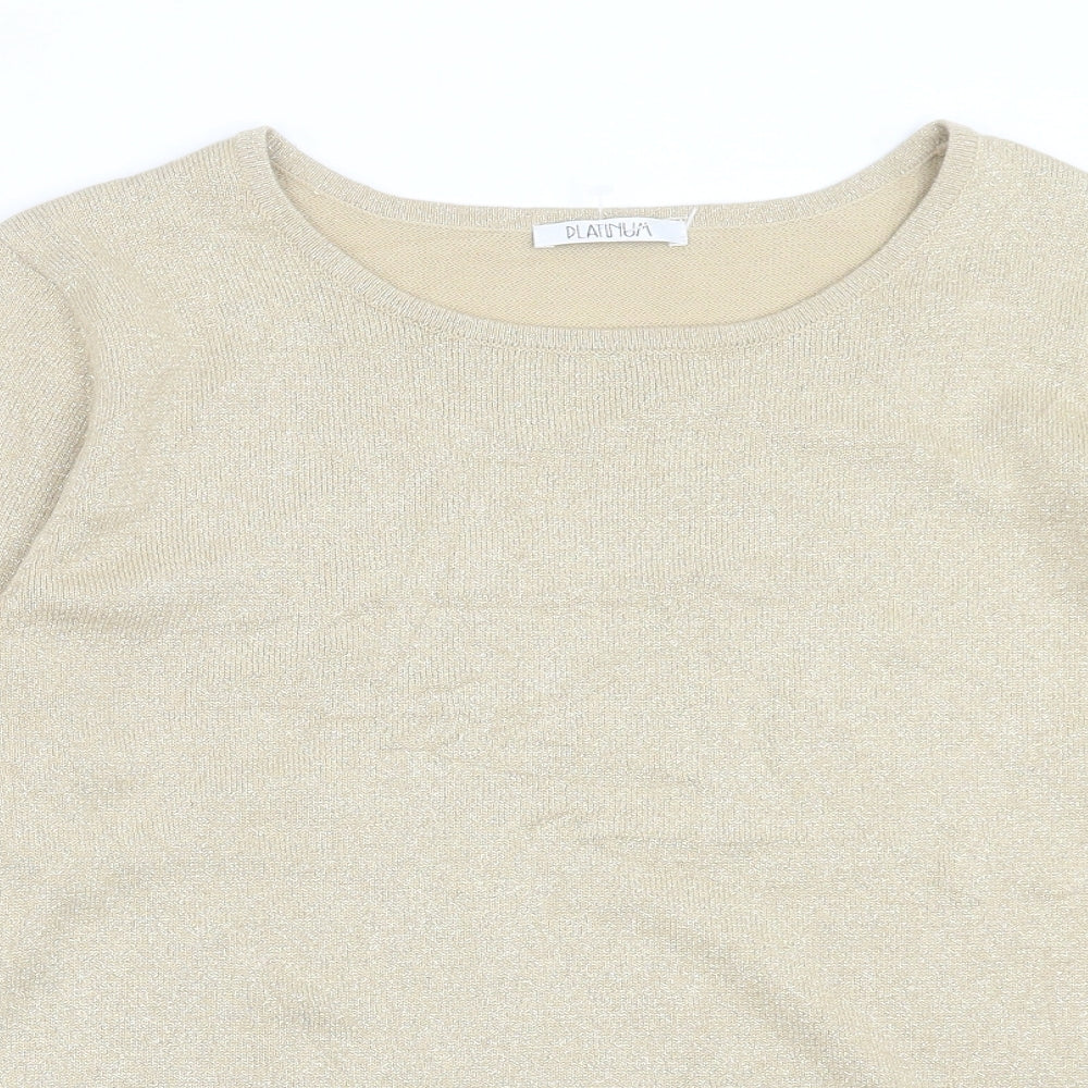 Platinum Womens Gold Crew Neck  Acetate Pullover Jumper Size M