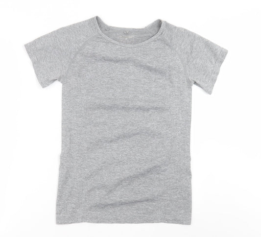 Work Out Womens Grey  Polyester Basic T-Shirt Size S Crew Neck Pullover