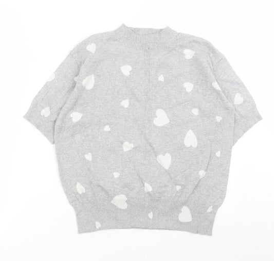 Marks and Spencer Womens Grey Crew Neck Geometric Cotton Pullover Jumper Size S