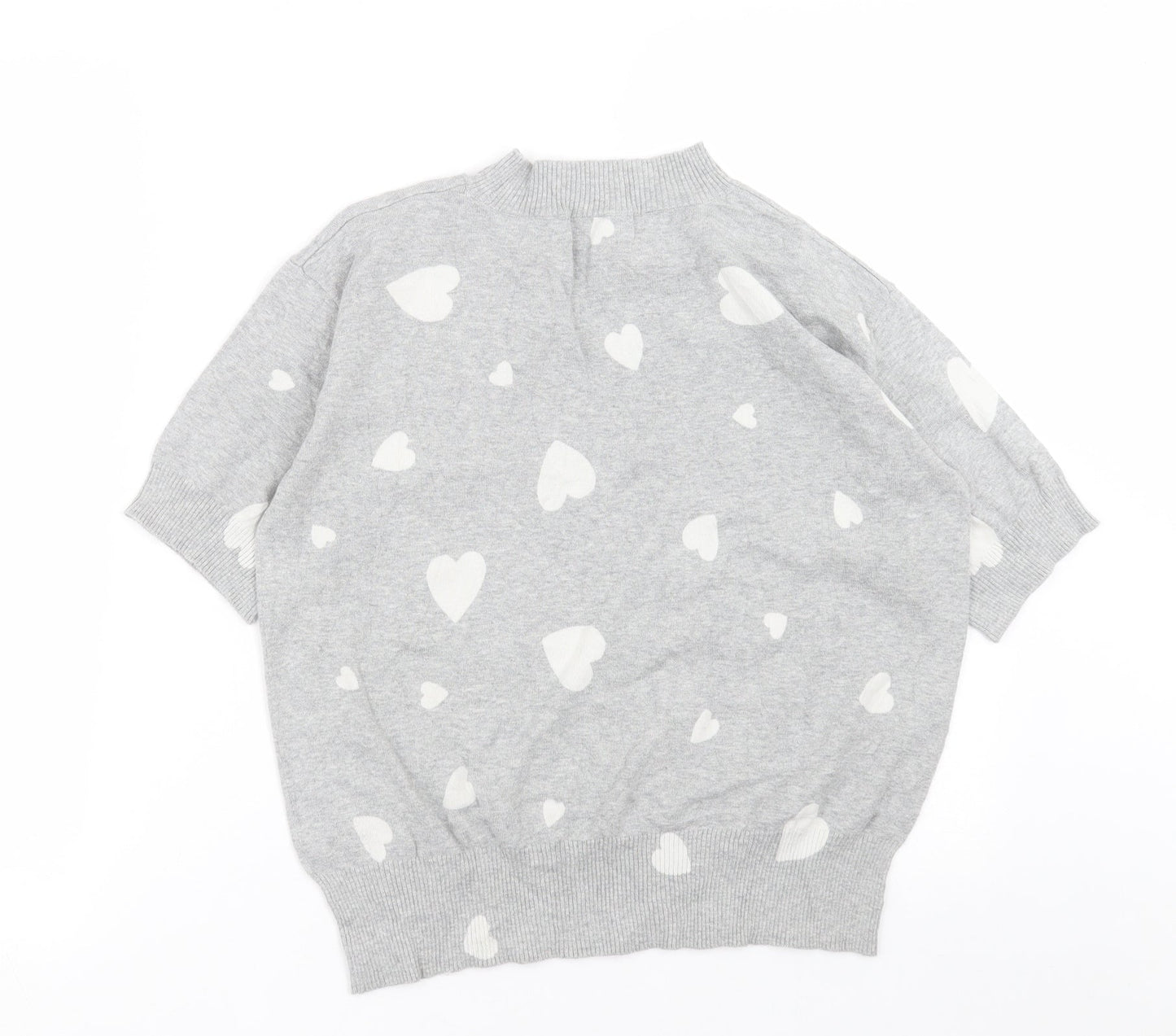 Marks and Spencer Womens Grey Crew Neck Geometric Cotton Pullover Jumper Size S