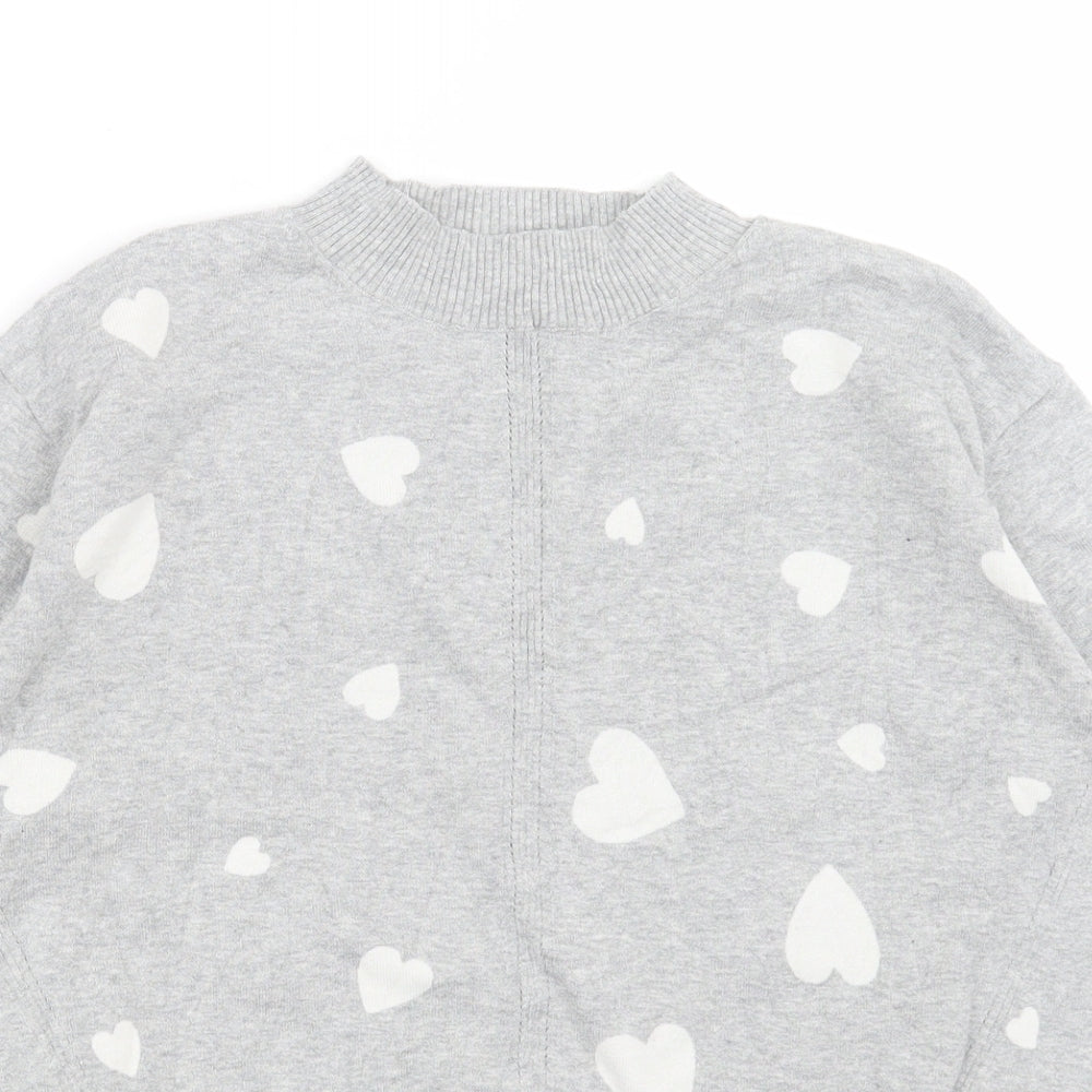 Marks and Spencer Womens Grey Crew Neck Geometric Cotton Pullover Jumper Size S