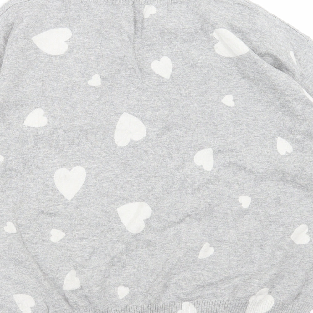 Marks and Spencer Womens Grey Crew Neck Geometric Cotton Pullover Jumper Size S